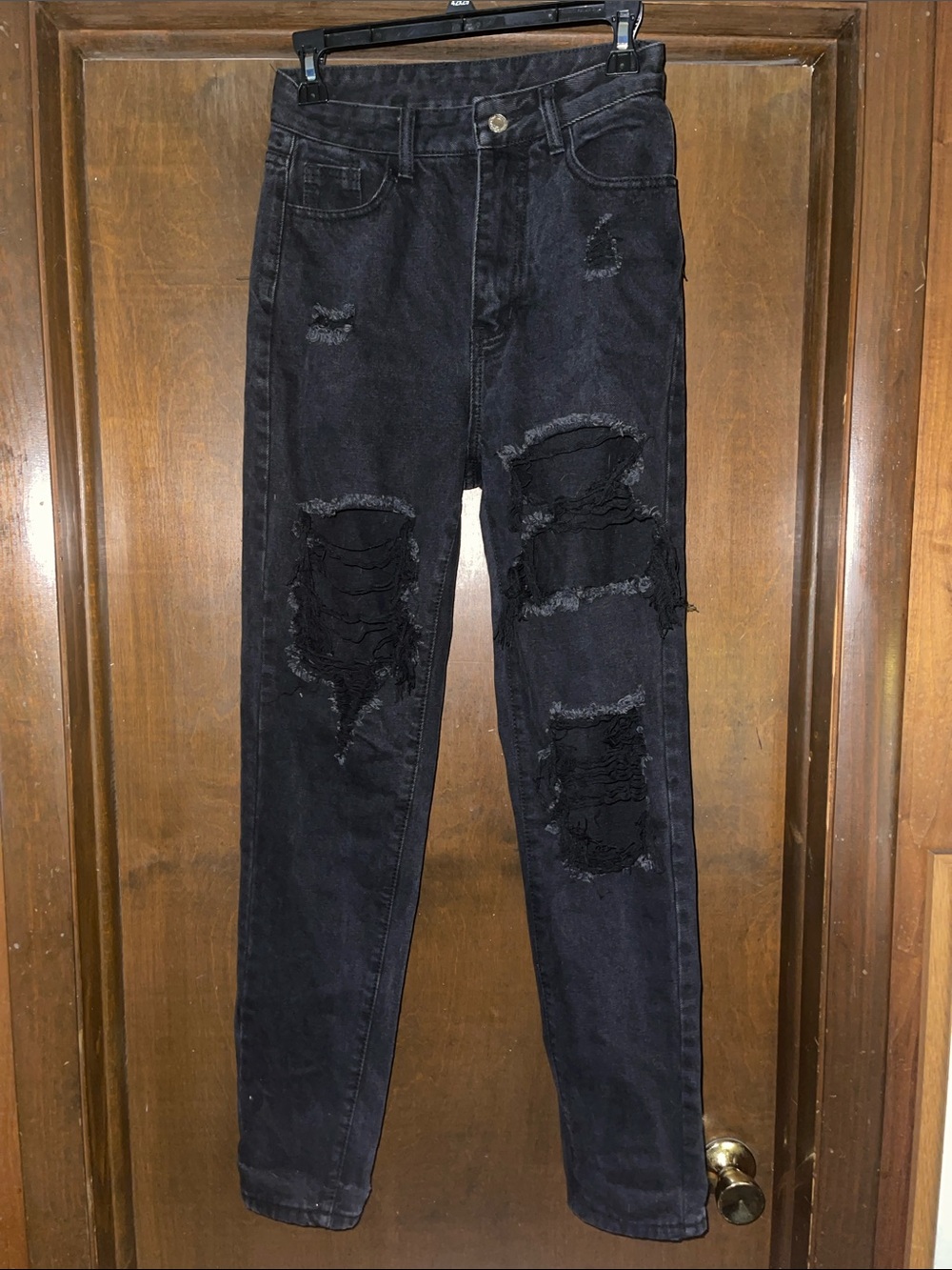 SHEIN Black Distressed Skinny Jeans